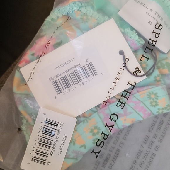 New spell designs city lights tri bralette sage XS